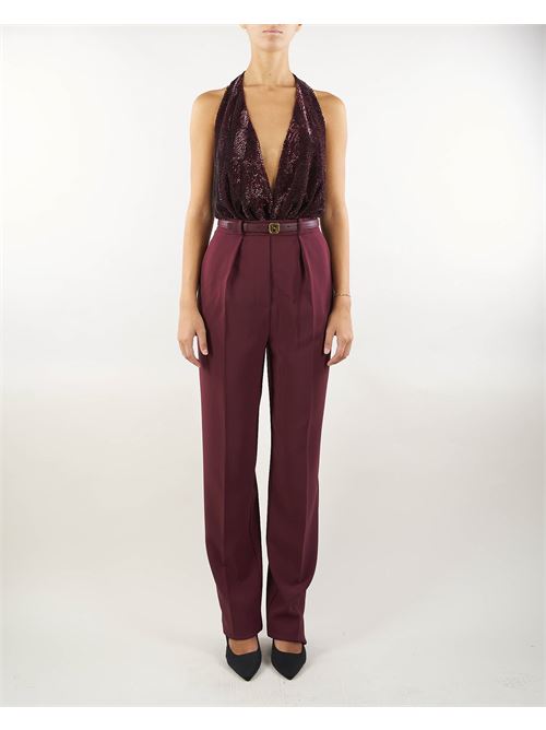 Jumpsuit in crêpe and tulle fabric embroidered with sequins Elisabetta Franchi ELISABETTA FRANCHI | Suit | TU02447E2CG3